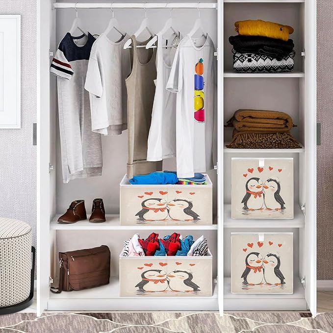 Bolaz Penguin Heart Closet Organizers Storage Cubes Storage Bins Shelf Baskets Containers for Home Room Office,Rectangle