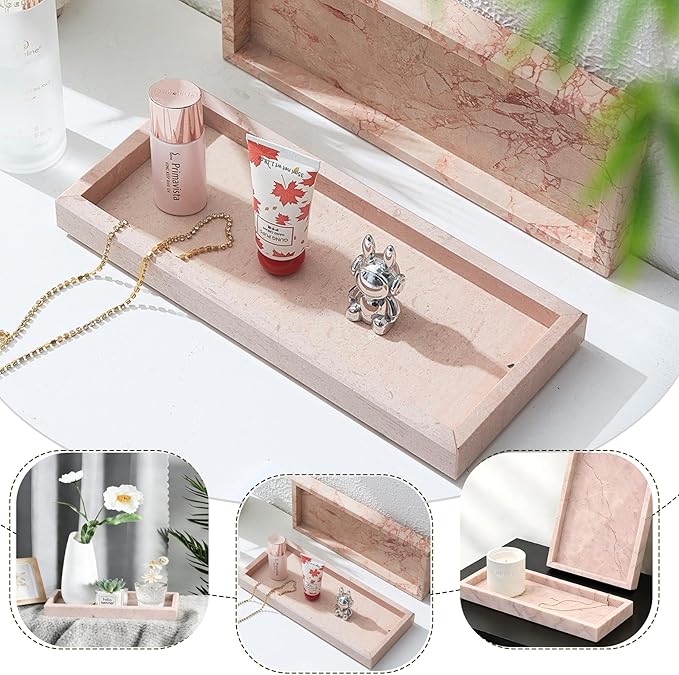 Natural Marble Tray, Stone Tray for Bedroom/Bathroom/Kitchen/Vanity Countertop, Jewelry Tray for Rings Earrings Necklace Bracelet Watch, Room Decor Aesthetic