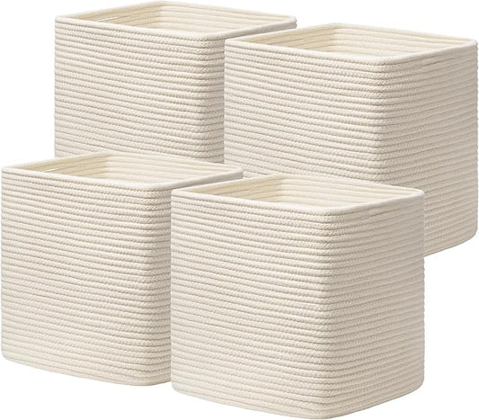 joybest 13x13x13 Inch Cube Storage Bins Set of 4, Cotton Rope Woven Organizer Basket for Shelves, Cube Bin Square Shelves Organizer Closet Storage, Nursery, Toy Organization, Beige