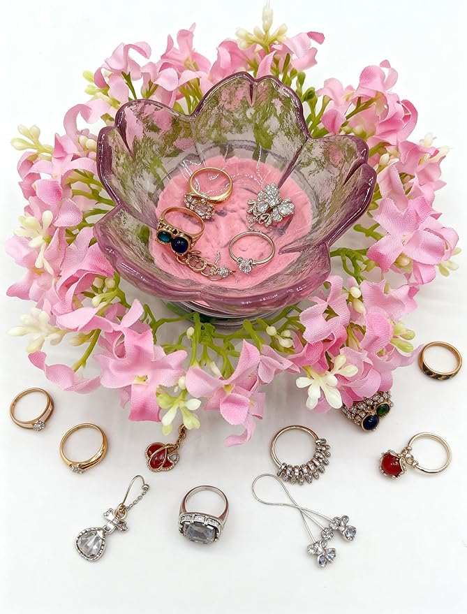 Mini Flower Ring Plate Jewelry Storage Tray Ring Holder for Dressing Table, Bedside Table, Room Bathroom Decoration, Cute Valentine's Day Christmas Birthday Gift for Women (pink flower)
