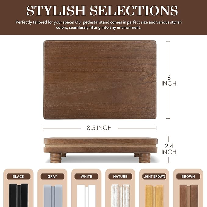 EOSAHR Decorative Tray Pedestal Stand for Home and Kitchen â Farmhouse Bathroom Counter Organizer & Soap Holder for Bathroom Decor - Wooden Tray to Elevate Home Decor (Brown)