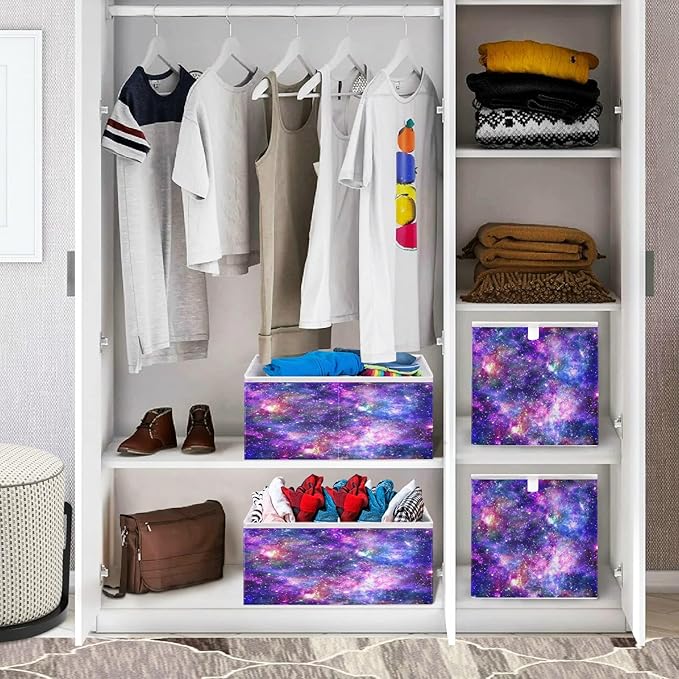 Blueangle Galaxy Cube Storage Bin, 11 x 11 x 11 in, Large Collapsible Organizer Storage Basket for Home Décor