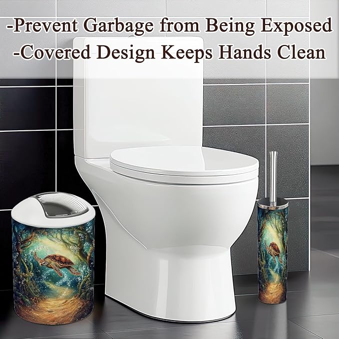 6 Piece Bathroom Accessories Set Turtle s Kelp Bubbles Wonder Trash can Toilet Brush Holder Toothbrush Holder Toothbrush Cup Soap Dispenser Soap Dish for Home