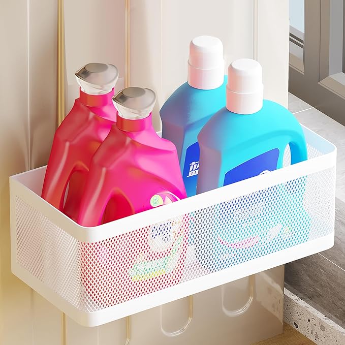 Magnetic Shelf for Washing Machine Laundry Room Magnetic Organizer Laundry Shelf Organizer Washing Machine Shelf Hanging Basket Storage Magnetic Fridge Shelves (White, L11in*W4.9in*H3.9in)