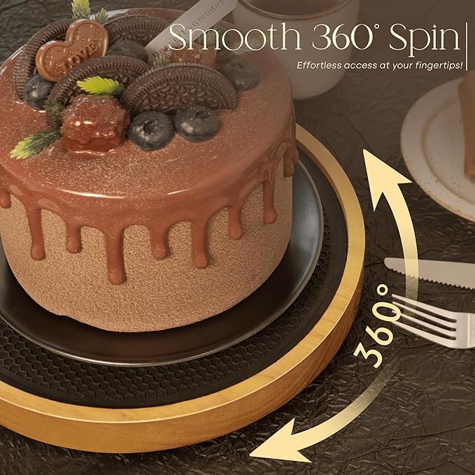 EOSAHR Non-Skid Wood Lazy Susan Organizer Turntable with Rubber Mat â 10.5" Lazy Susan Turntable for Cabinet, Table Top, Pantry & Kitchen Sink - Effortless Bathroom Vanity Tray (Light Brown)