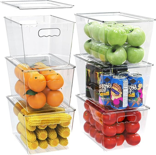 YAN & HIN Clear Storage Bins with Lids Organization and Storage, Pantry Organizers, Stackable Storage Bins, Great Organizer Bins for Pantry, Bathroom, Kitchen, Fridge and Closet