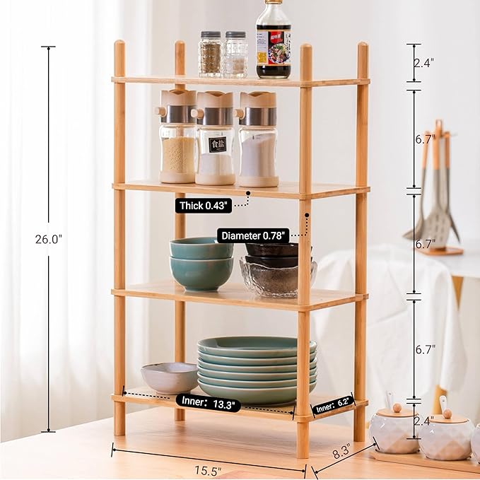 4-Tier Expandable Bamboo Desktop Organizer Shelf Kitchen Cabinet and Counter Riser Display Shelf for Top of Desk Home Office Bathroom Coffee Table Display Stand