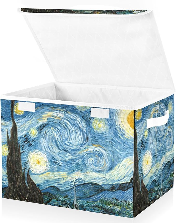 Collapsible Storage Bins with Lids Decorative Fabric Storage Cubes Closet Organizer and Storage Basket Boxes Containers for Clothes Box Chest Folding Rectangle Starry Night