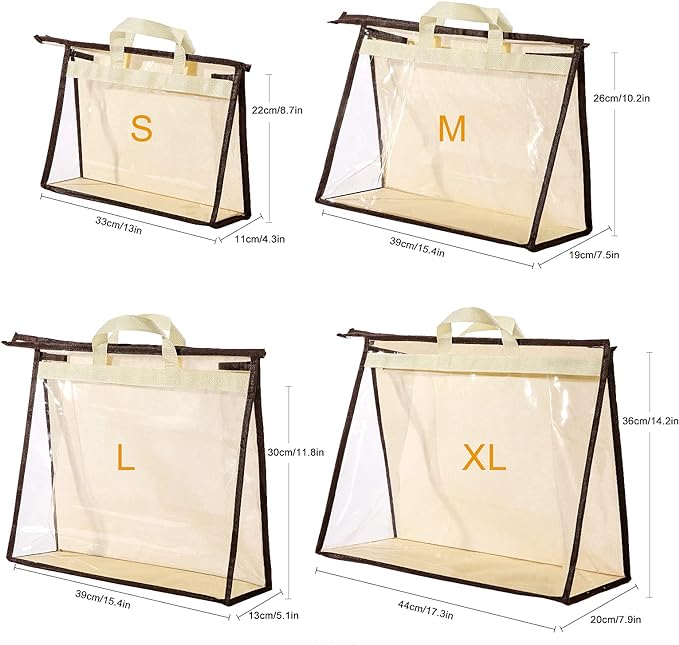 CINPIUK 8 Pack Handbag Dust Bags Clear Purse Storage Organizer for Closet, Hanging Zipper Storage Bag for Handbags