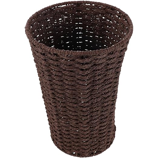 VICASKY Woven Paper Rope Trash Can Brown Sundries Storage Basket Handwoven Household Wastebasket for Living Room Bedroom Bathroom, Size 19x14.5x28 Cm