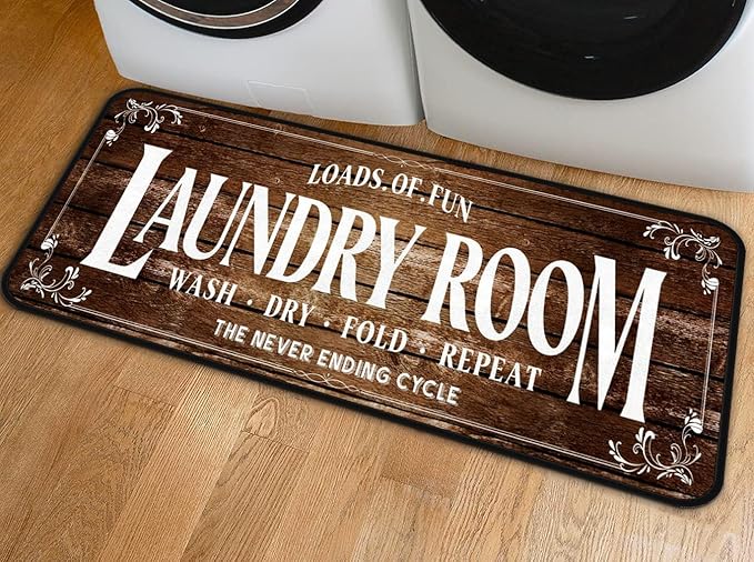 Laundry Room Long Mat Area Rug Non-Slip Floor Mat Waterproof Farmhouse Carpet for Kitchen 72" x 24" (Brown)
