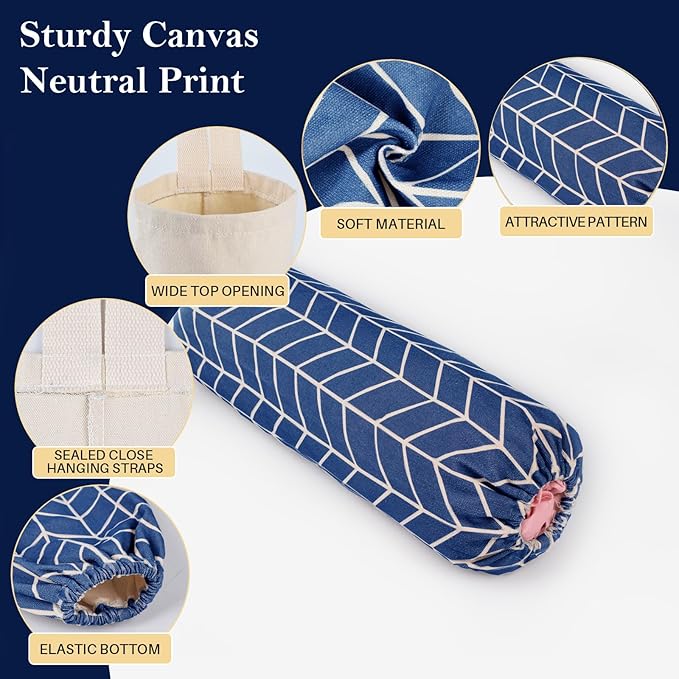 Canvas Grocery Bag Holder Dispenser, Wall Mount Shopping Trash Bag Storage Organizer (Classic Blue)