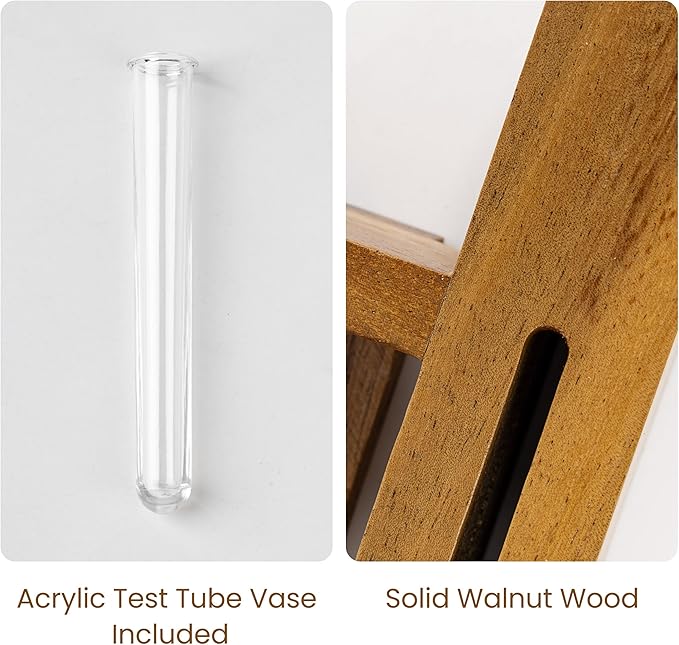 AELS Solid Walnut Wall Mounted Key Holder with Acrylic Vase & Mail Organizer, Wooden Entryway Key Rack with 5.9" Test Tube Vase, Decorative Key Hanger with Slot for Keys and Letters, Brown, Gift Idea