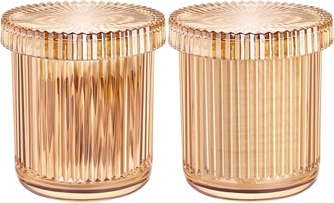 Qtip Holder for Bathroom set of 2,Bathroom Canisters with Lids,Clear Glass Apothecary Jars for Cotton Balls,Swabs,Floss Picks,Hair Ties,Vanity Organizer and Storage,Vintage Home Decor (Amber)