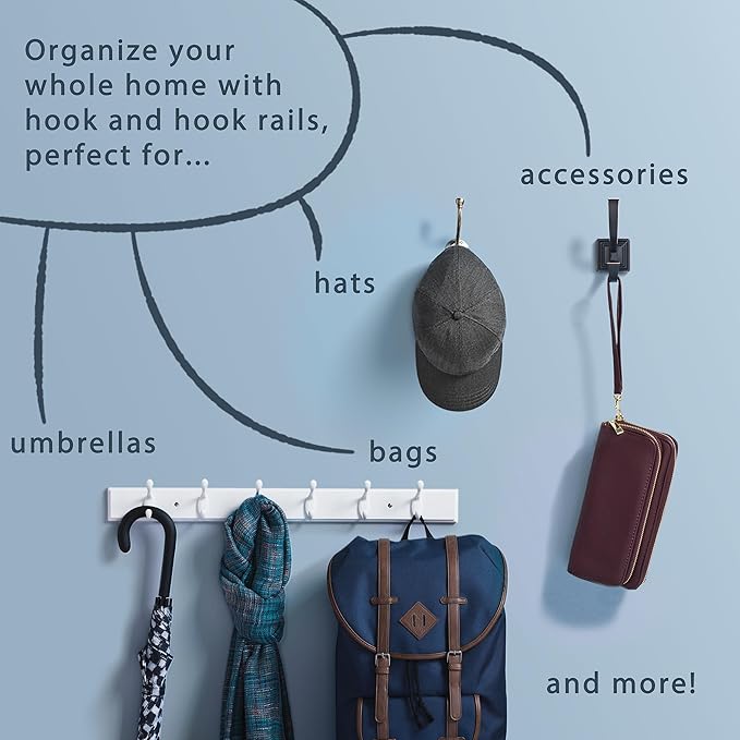 Franklin Brass Post (1-Pack) 16' Coat Rack Wall Mount Pure White Hat Rack with 4 Hooks Mounted Hanging Hook Rail for Clothes, Towels, Purses, Bags, Kitchen, Entry, Closet Organization B48030K-PFB-C