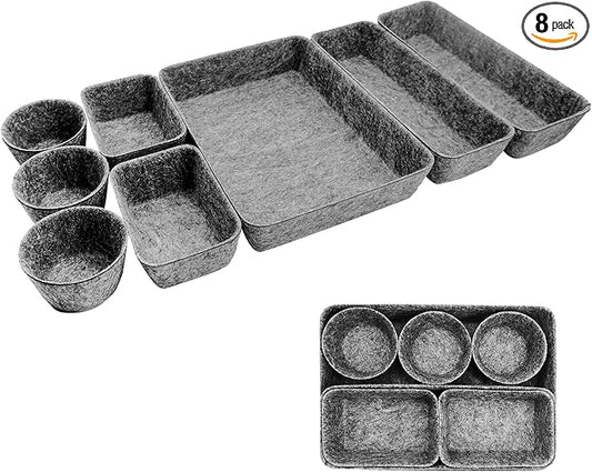 8pcs Drawer Organizers, Separators, Storage Box,Felt Storage Bins Inserts Tool Containers Toy Basket Shelf Cubes Foldable Drawer Dividers Desk Organisers - Grey