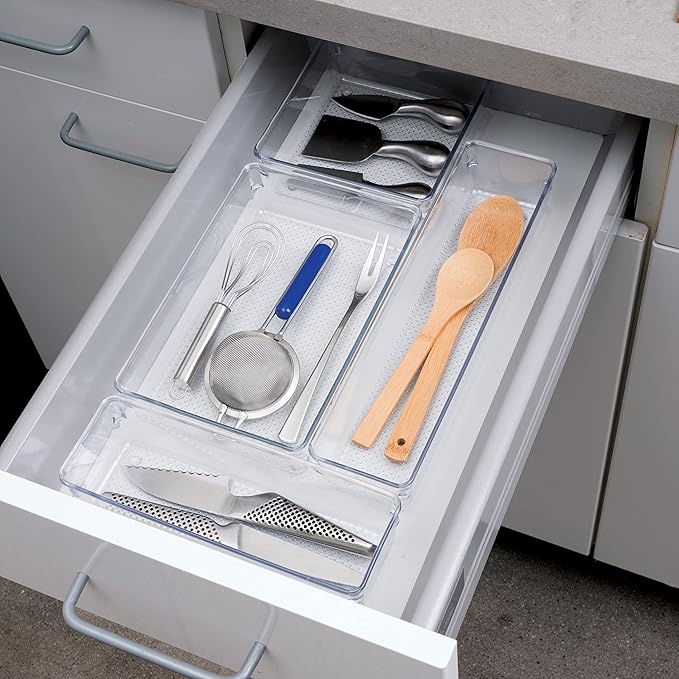 Oggi Clear Drawer Organizer - 6.25" X 9.25" (Set of 6) - Ideal for Organizing Kitchen Drawers, Office, Desk, Silverware, Kitchen Utensils, Cosmetics and Bathrooms