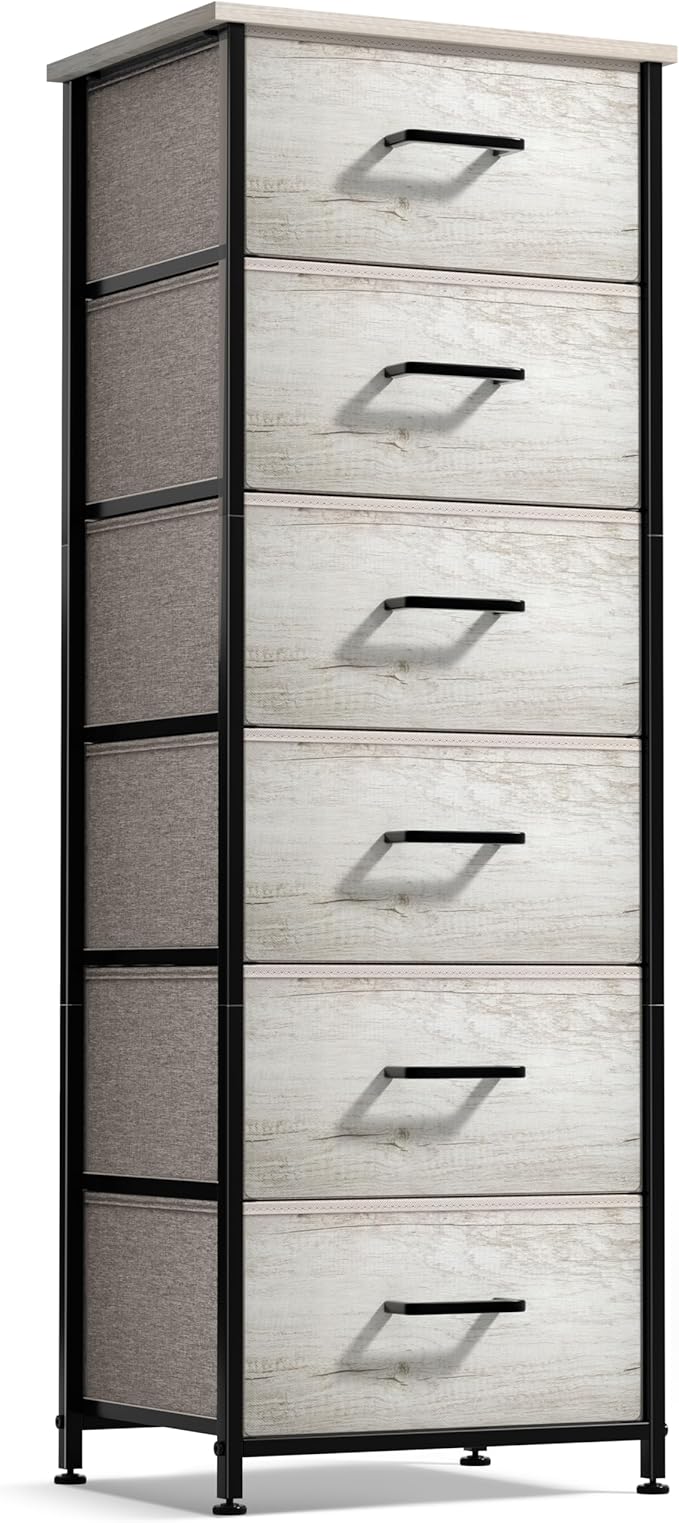 Sorbus Fabric Dresser for Kids Bedroom - Chest of 6 Drawers, Tall Storage Tower, Clothing Organizer, for Closet, for Playroom, for Nursery, Steel Frame, Fabric Bins - Wood Handle (Greige)
