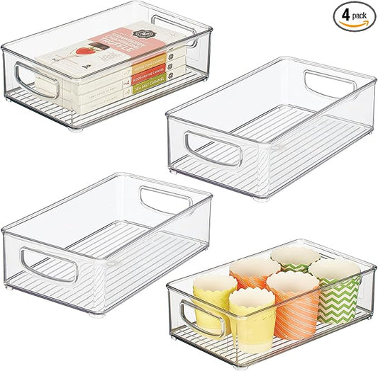 iDesign Stackable Pantry Bin with Handles for Kitchen Storage, Set of 4, Clear, Made in USA
