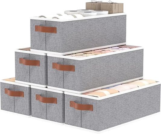 OUTBROS Storage Bins, Foldable Baskets for Organizing, Fabric Boxes With Handles, For bedrooms, living rooms, Shelves, Grey, 15 x 6.1 x 5.1 inch, 6-Pack