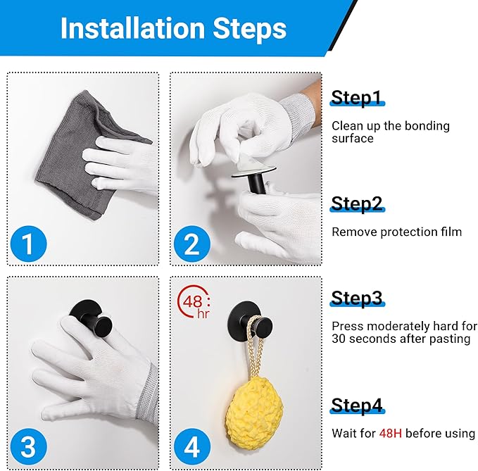 SAYAYO Self Adhesive Hooks for Hanging, Coat Hooks Wall Mount Matte Black Towel Hook for Bathrooms, Stick on Hook SUS304 Stainless Steel, 4pcs