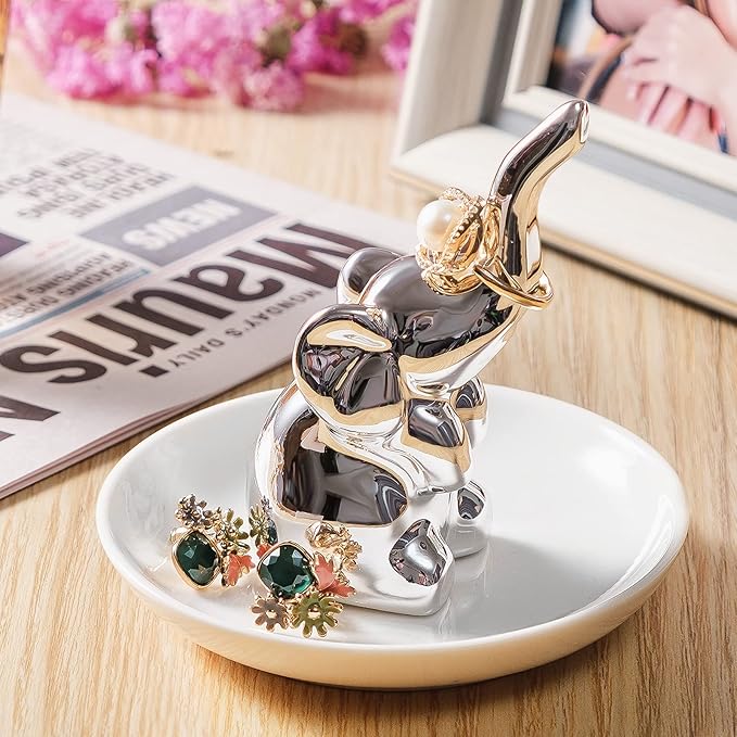 PUDDING CABIN Elephant Ring Holder - Womens Birthday Gift - Good Luck Elephant Gift for Women, Girls, Bedroom or Vanity DÃ©cor, Chrismtas Mothers Day Valentines Wedding Gifts Ideas