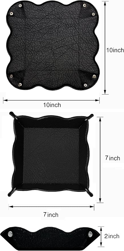 Leather Storage Tray,Phone Watch Jewelry Coin Organizer,Dresser Valet Tray for Men(Black)