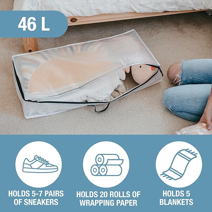 CleverMade Under Bed Storage Bag - 46L - Pack of 2 - Ocean - Collapsible Storage for Shoes and Clothes Easy Use - Heavy Duty Utility Bag Home