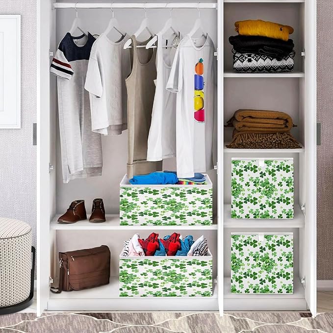 Bolaz Lucky Clover Shamrocks Closet Organizers Storage Cubes Storage Bins Shelf Baskets Containers for Home Room Office,Square