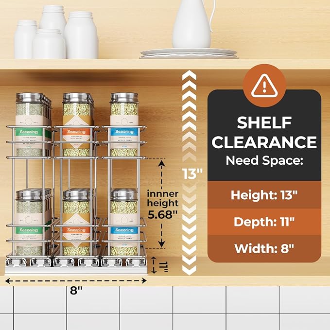 Pull Out Spice Rack Organizer for Cabinet, Slide Out Spice Racks, Easy to Install Spice Cabinet Organizers, 7.4" Wx10.43 Dx8.26 H, 3 Drawers 2 Tiers(Silver)