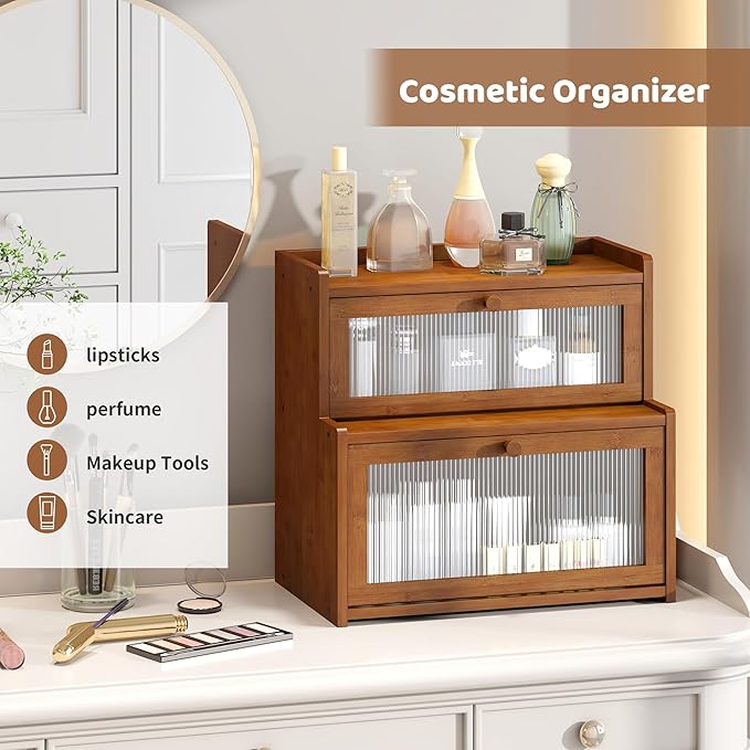 FILWH Bread Box for Kitchen Countertop Double Layer Large Corner Bread Box Capacity Bread Storage Bin Farmhouse Breadbox Container Organizer Cabinet Cupboard (Brown)
