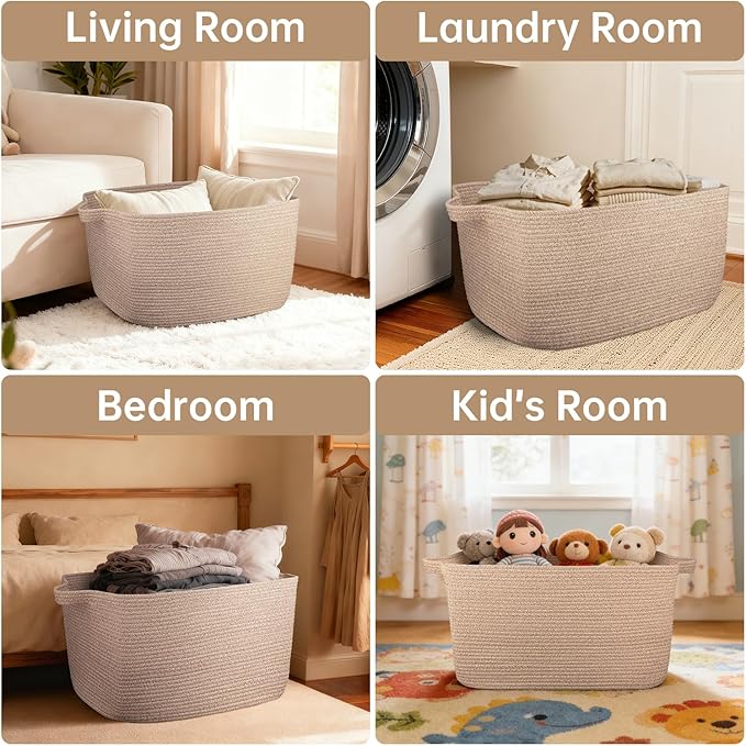 75L Large Blanket Basket,woven baskets for storage,Storage Basket for Organizing,Cotton Rope Basket with Handle,Blanket Basket living Room,Toy Basket for Nursery