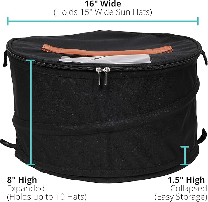 Hat Storage Box | Stuffed Animal Toy Storage | Stackable Round Pop-up Container | Travel Hat Boxes for Women & Men | Closet Organizer w Lid | Dust Cover Cowboy Sun Beach Hats (Black, 2 Pack)