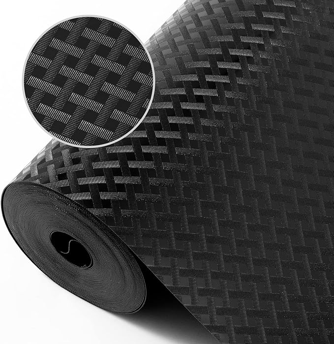 Shelf Liners for Kitchen Cabinets Refrigerator Liners Waterproof & Oil-Proof Kitchen Cupboard Liner Non-Slip Drawer Mats EVA Material Non Adhesive Fridge Liner for Shelves -Black 17.5 x 393.7 Inches