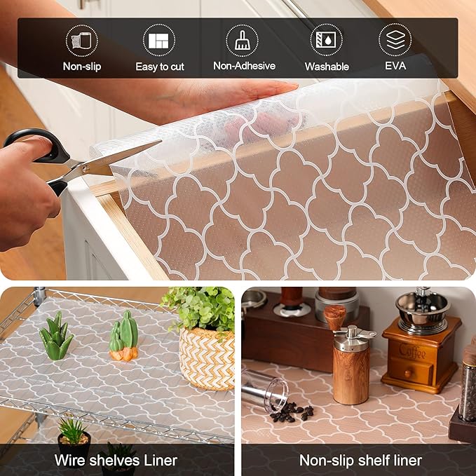 Cooyes Shelf Liner – Premium Non-Adhesive Cabinet & Drawer Liner for Kitchen – Waterproof Shelf Paper with Modern Pattern – Durable EVA Cabinet Mat – Easy to Cut （12" W x 120" L）