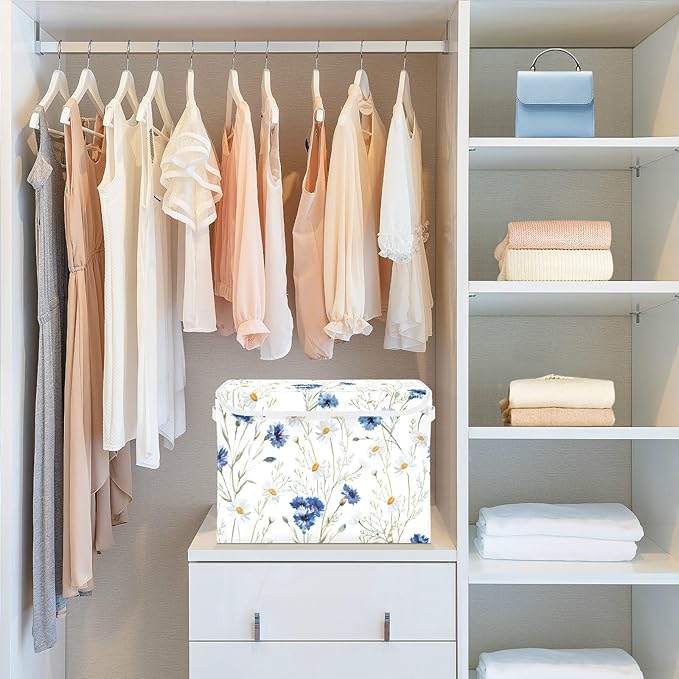 Collapsible Storage Bins with Lids Decorative Fabric Storage Cubes Closet Organizer and Storage Basket Boxes Containers for Clothes Box Chest Folding Rectangle Floral