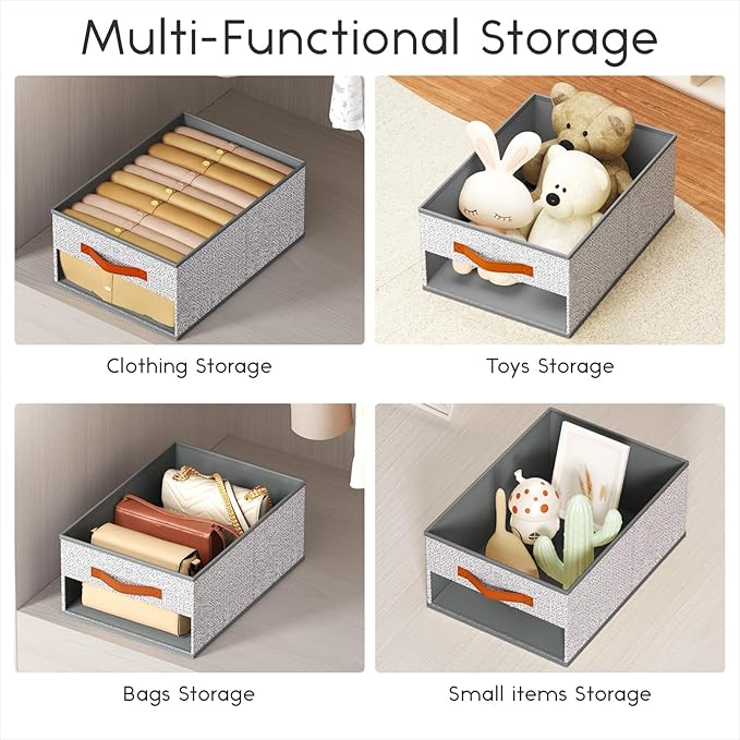 Drawer Organizers and Storage - 8 Pack Foldable Pants Organizer with Clear Window & Handles, Fabric Closet Organizer for Clothes, Jeans, Sweaters, Towels, T-shirt, Scarf (Ant Light Gray)