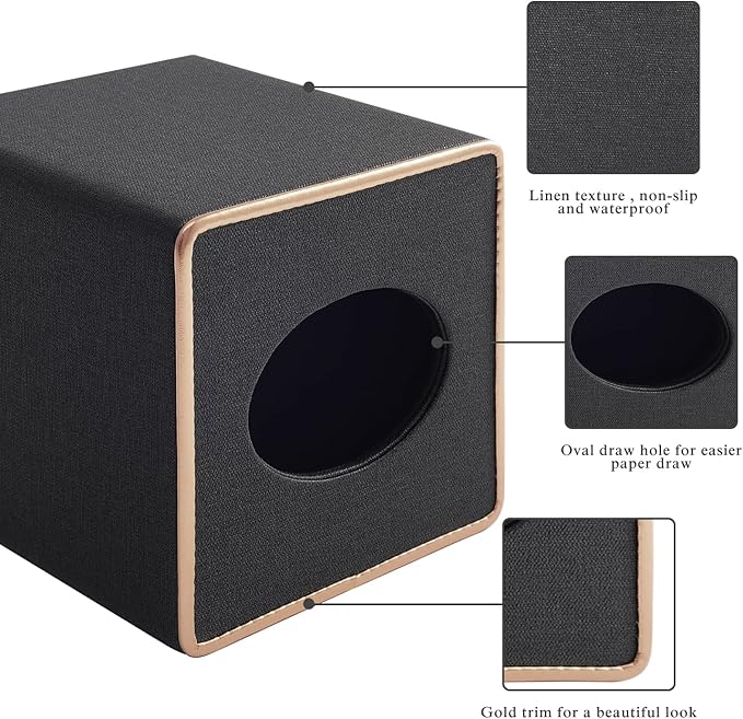 Tissue Box Cover Square Tissue Box Holder PU Leather Facial Organizer with Magnetic Bottom,Decorative Napkin Caddy for Vanity Dresser Night Stand Table Countertop Home Office Car,Black