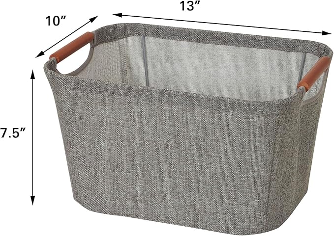 Household Essentials 623 Small Tapered Soft-Side Storage Bin with Wood Handles, Gray, Grey