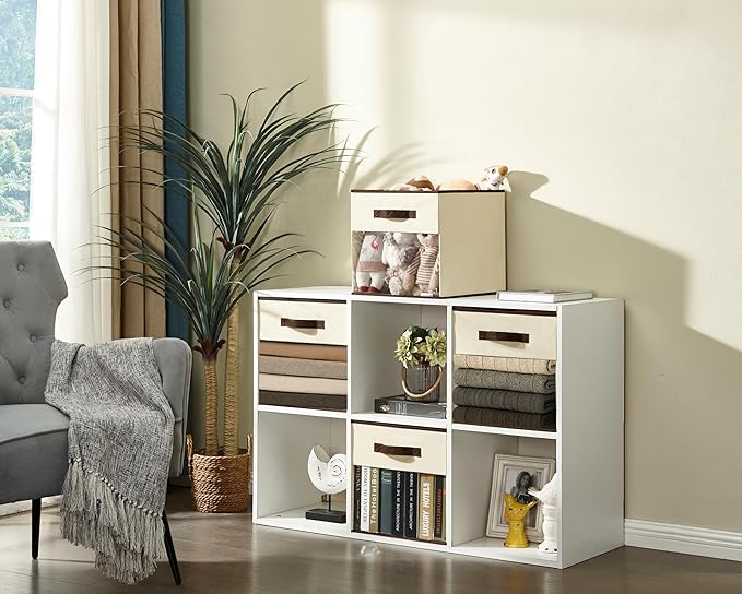 DECOMOMO Storage Cubes, 13 inch Cube Storage Bins with Window, Fabric Organizer Bins (13" / 6pcs, Beige)