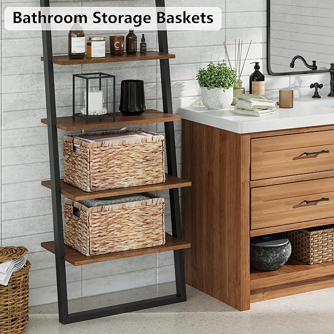 Vagusicc Wicker Basket, Baskets for Organizing, Storage Basket with Handles, Water Hyacinth Storage Baskets for Shelves, Bathroom, Pantry Organizers, Large Wicker Baskets (15x10x8.5 inch, 2 Pack)