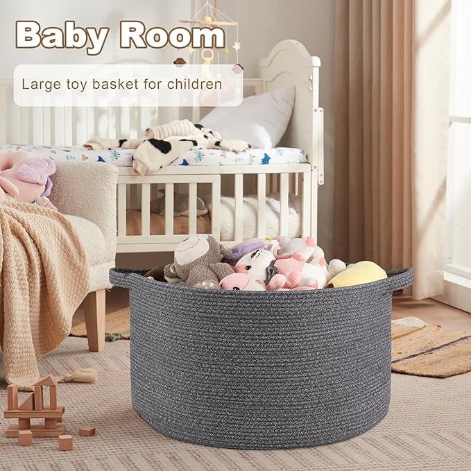 Large Woven Baskets for Storage, 23.6" x 23.6" x 14.6" Blanket Storage Living Room, Baby Toy Basket for Clothes, Pillows, Towels, Shoe Basket for Entryway (Dark Grey)