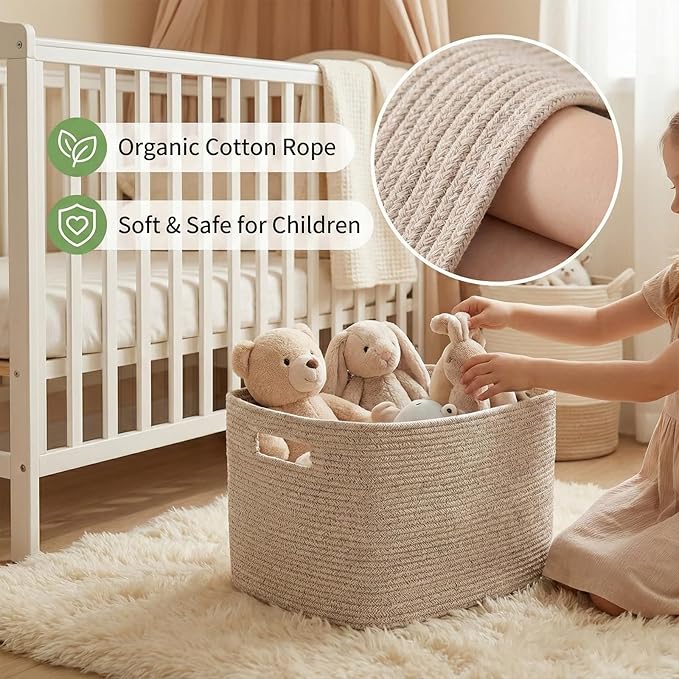 Woven Blanket Basket,96L Large Storage Bin for Blankets Toys Clothes,Decorative Rope Basket for Living Room Bedroom with Handles, Oatmeal