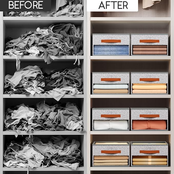 Drawer Organizers and Storage - 6 Pack Foldable Pants Organizer with Clear Window & Handles, Fabric Closet Organizer for Clothes, Jeans, Sweaters, Towels, T-shirt, Scarf (Ant Light Gray)