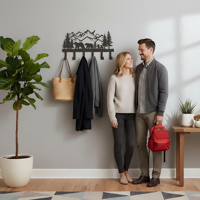 Metal Black Coat Hooks Wall Mount and Coat Rack Hanger for Hanging and Storage Ideal for Living Room, Hallway, Office, Backpack, Bags, Towel, Clothes and Hat (Bear)