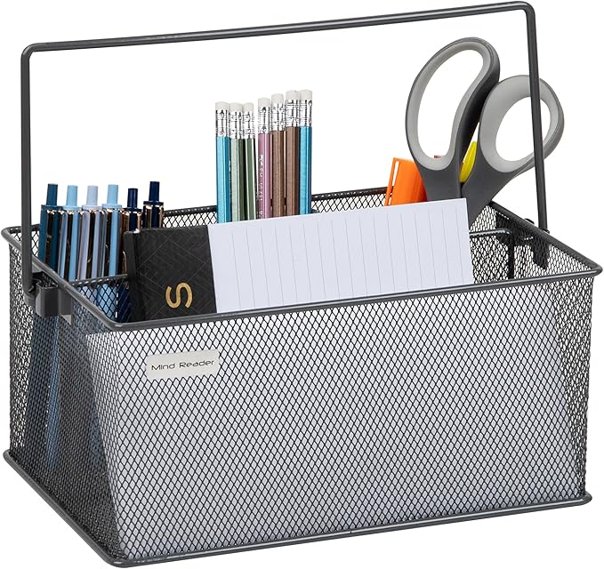 Mind Reader Utensil Holder, Silverware Organizer, Caddy, Cutlery Holder, Kitchen, Metal Mesh, 10"L x 7"W x 4.75"H, Gray