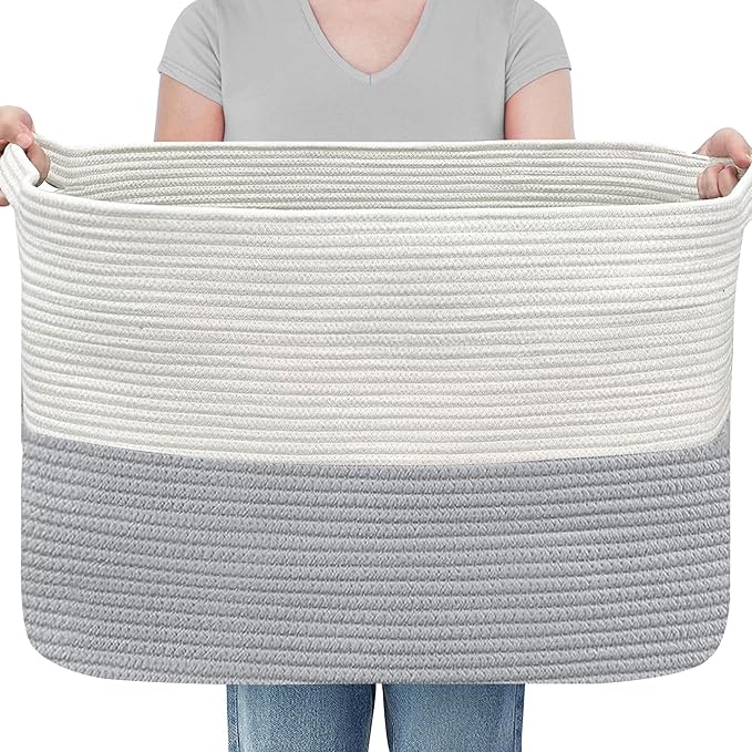 XXXXL Blanket Basket, 25" x 16" x 16"(108L) Rectangle Basket for Blankets Living Room, Extra Large Wicker Woven Blanket Pillow Storage Bin, Soft Kids Dog Toy Box Storage Bin Organizer