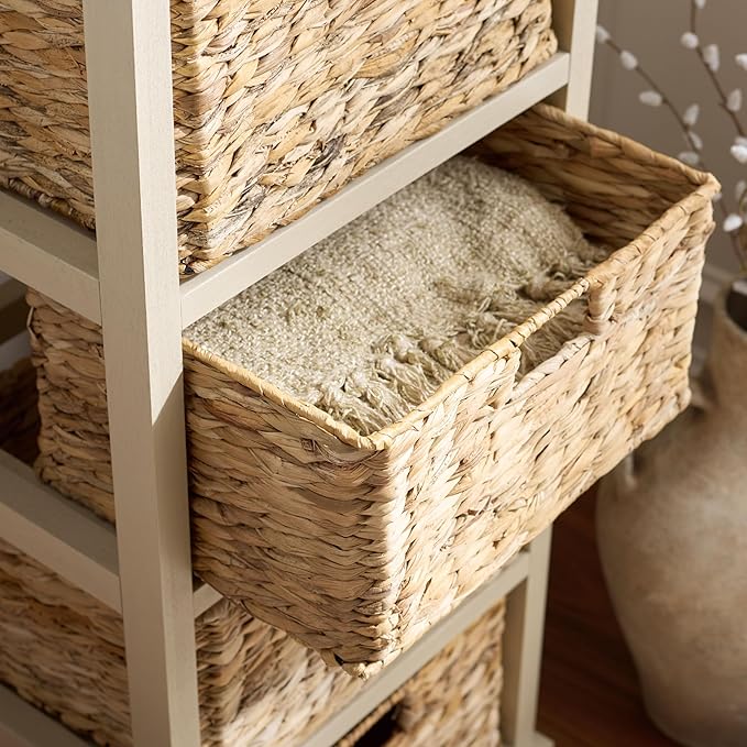 SAFAVIEH Home Collection â Vedette Sand 5-Basket Storage Tower, Natural Rattan Accent Design, Fully Assembled (AMH5739G)