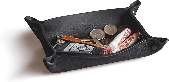 Main Street Forge Leather Valet Tray for Men â Rustic EDC Organizer for Keys, Phone & Wallet â Made in USA â Midnight Black