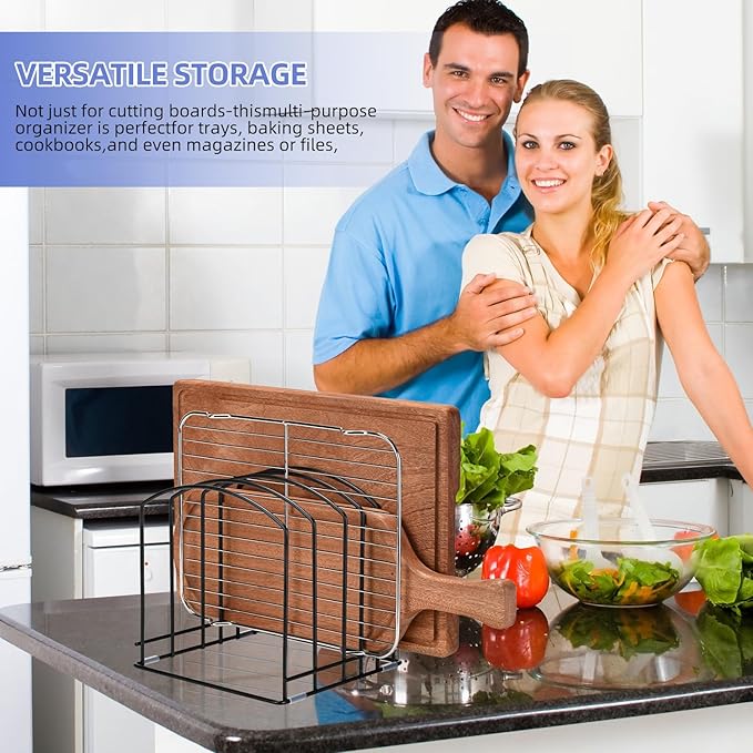 5-Slot Cutting Board Organizer, Bakeware Organizer, and Kitchen Cabinet Organizer for Baking Trays and Cookie Sheets (2pcs 5 Slots for two size)